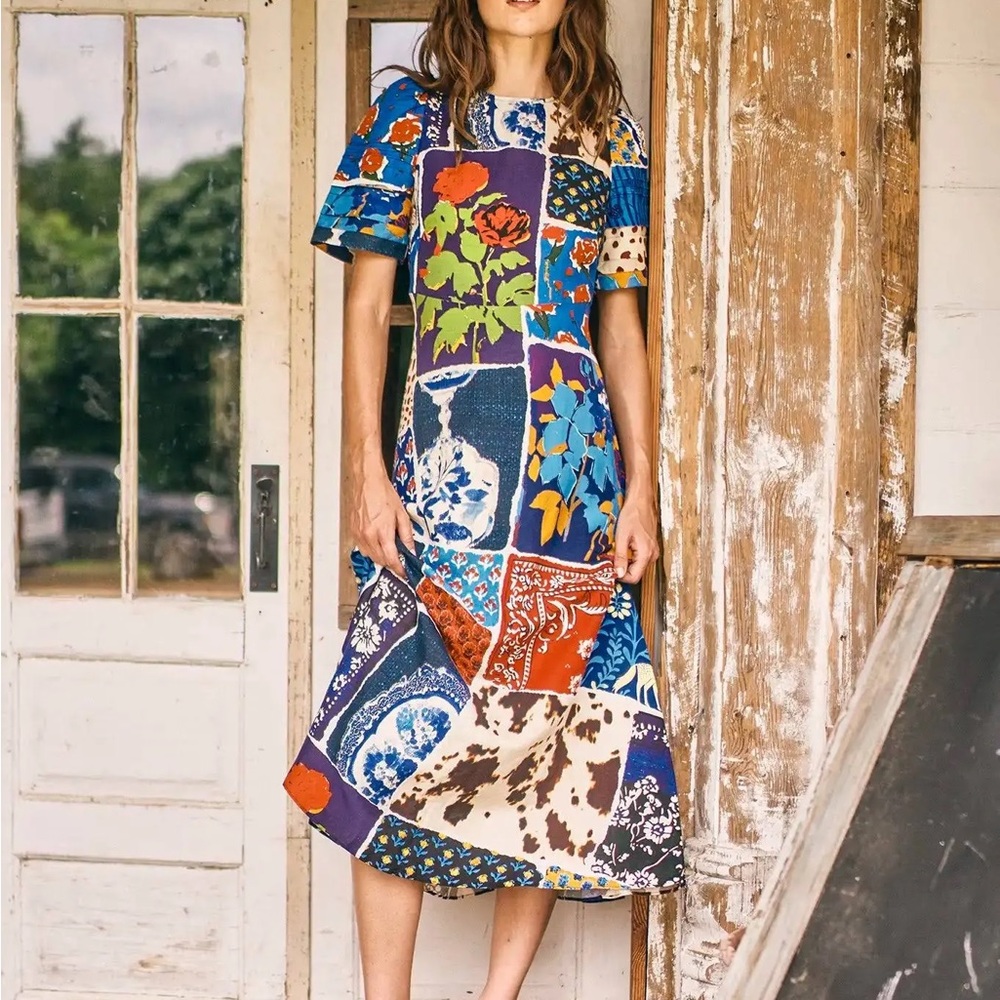 NWT HUNTER BELL Blue Multicolor Patchwork Maxi Dr… - image 3